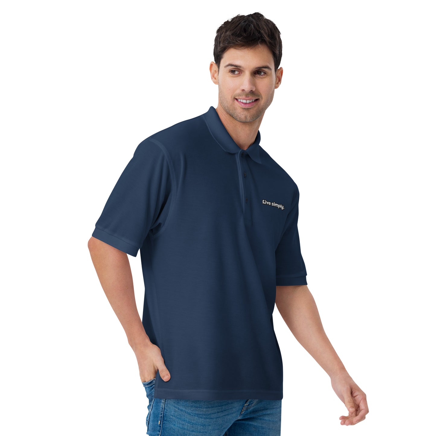 Live Simply - Embroidered Men's Premium Polo Shirt