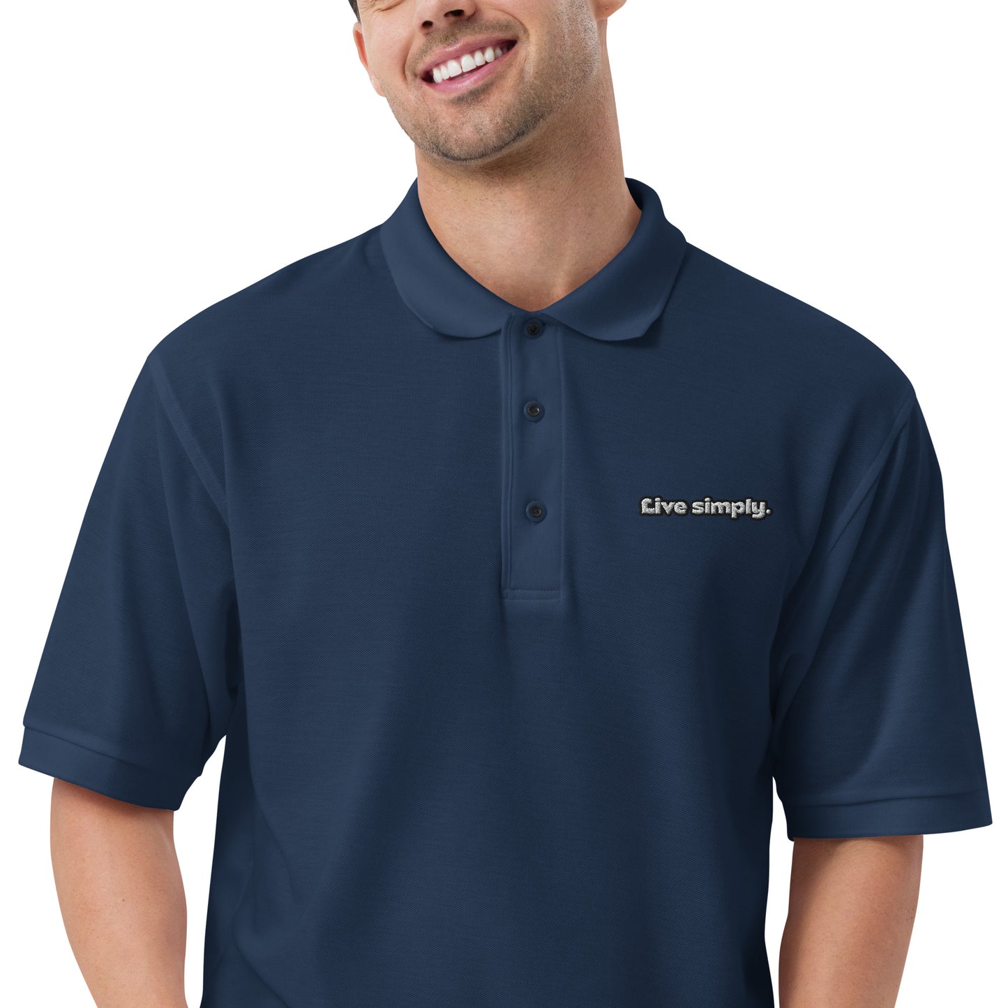 Live Simply - Embroidered Men's Premium Polo Shirt