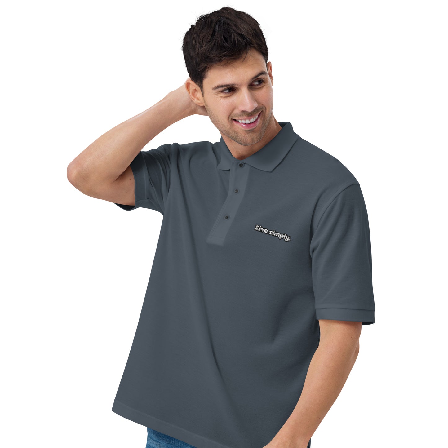 Live Simply - Embroidered Men's Premium Polo Shirt
