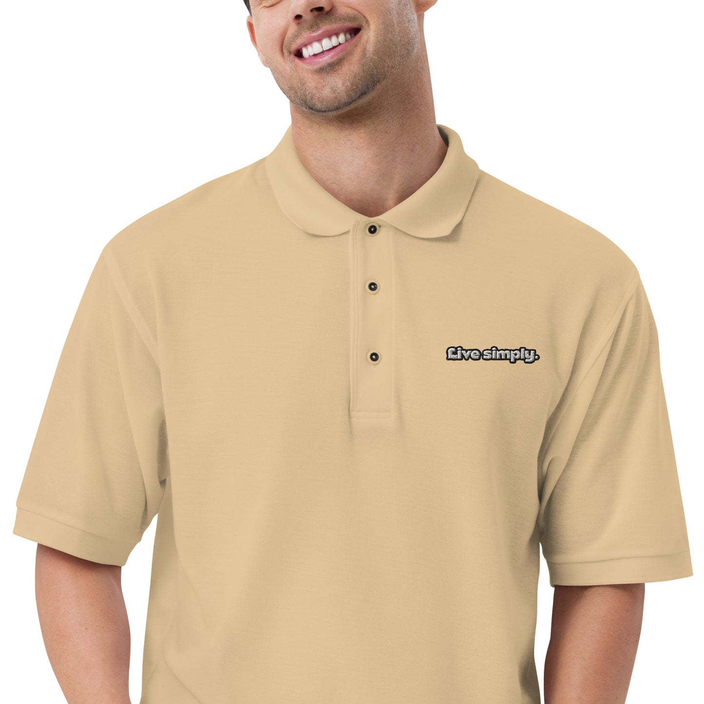Live Simply - Embroidered Men's Premium Polo Shirt